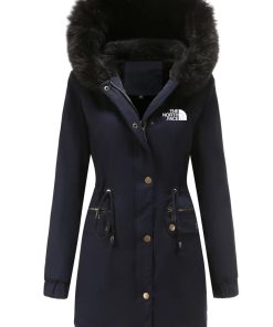2024 THE NORTH FACE-Zipper Fur Lined Hooded Parka Autumn Winter Casual Warm Long Sleeve Drawstring Waist Sweater Women's Clothing