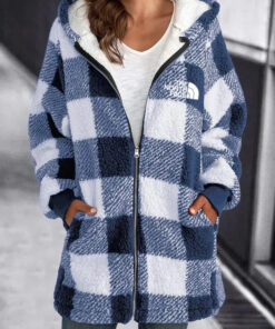 2024 THE NORTH FACE-Women Oversized Hoodie Plaid Loose Overcoat