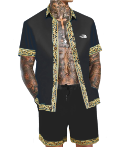 The North Face Men's Hawaiian 2-Piece Luxury Printed Casual Button-Down Short Sleeve Satin Shirt Set