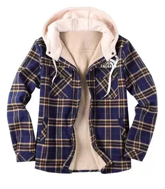 Casual Plaid Print Men's Hooded Coat