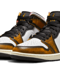 Alternative view of air jodan 1 Mid SE Orange Wear Away