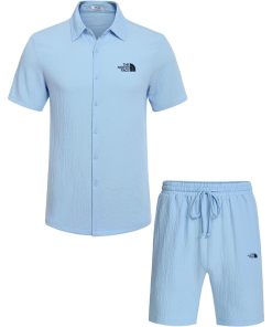 The North Face Men's 2 piece summer beach wear short sleeve button down textured shirt and shorts