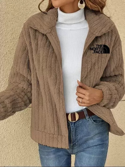 2024 SHORT JACKET LAPEL ZIPPER WINTER COAT WARM PLUSH FLEECE ZIPPER CASUAL COAT - Image 2