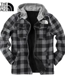 THE NORTH FACE Winter thickened cotton coat, men's plaid, loose cap, zipper lapel jacket