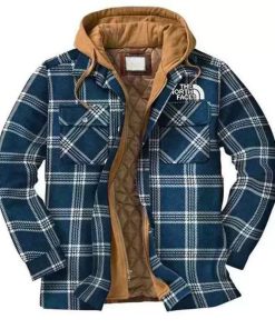 Printed Plaid Hooded Mens Winter Long Sleeve Coat