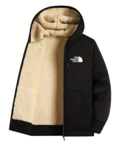 2024 THE NORTH FACE-Solid Color Sherpa Lined Men's Hooded Casual Long Sleeve Hooded Zipper Fitness Sports Hooded Jacket Winter Autumn