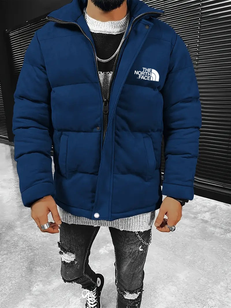 2024 THE NORTH FACE-Solid color suede padded jacket, stand up collar thick jacket with zipper and button details, winter fashion - Image 3