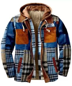 Multicolor Plaid Print Fashion Men's Hooded Coat