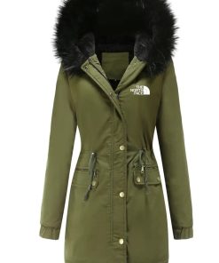 Alternative view of 2024 THE NORTH FACE-Zipper Fur Lined Hooded Parka Autumn Winter Casual Warm Long Sleeve Drawstring Waist Sweater Women's Clothing