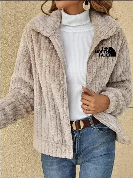 2024 SHORT JACKET LAPEL ZIPPER WINTER COAT WARM PLUSH FLEECE ZIPPER CASUAL COAT - Image 5