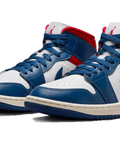 Alternative view of air jodan 1 Mid French Blue Gym Red