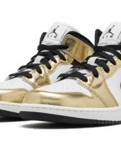 Alternative view of air jodan 1 Mid Metallic Gold Black White