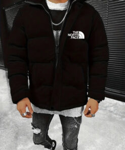 Alternative view of 2024 THE NORTH FACE-Solid color suede padded jacket, stand up collar thick jacket with zipper and button details, winter fashion