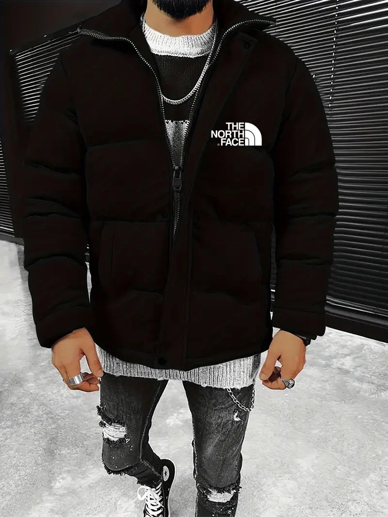 2024 THE NORTH FACE-Solid color suede padded jacket, stand up collar thick jacket with zipper and button details, winter fashion - Image 2