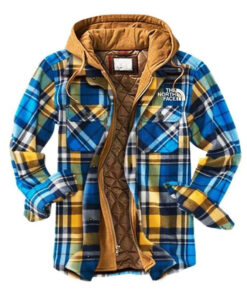 Mens Casual Plaid Winter Long Sleeve Hooded Coat