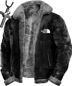 Alternative view of Veste bomber en laine ¨C Veste en cuir doubl¨¦e sherpa, su¨¨de ¨¦pais, chaude pour l¡¯hiver, style moto + collier ¨C The North Face 2024