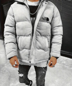 2024 THE NORTH FACE-Solid color suede padded jacket, stand up collar thick jacket with zipper and button details, winter fashion