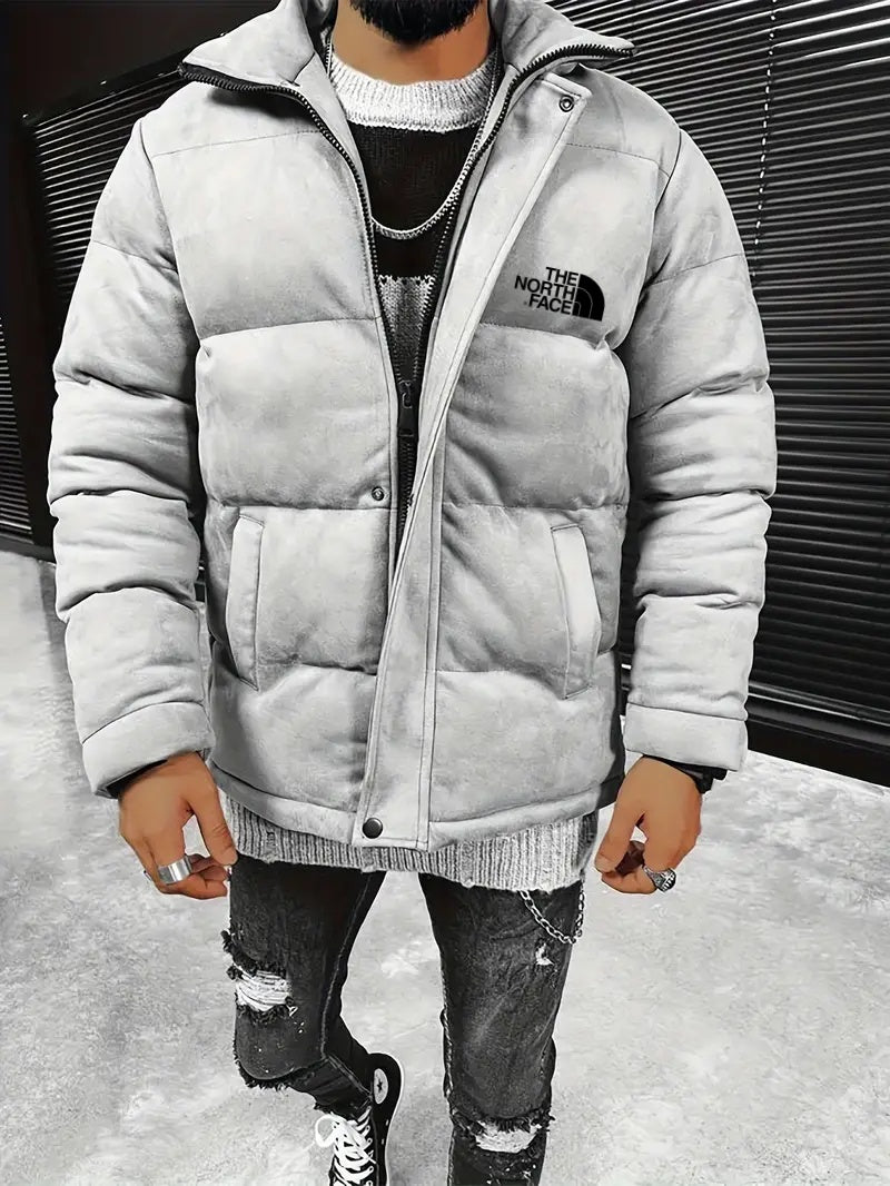 2024 THE NORTH FACE-Solid color suede padded jacket, stand up collar thick jacket with zipper and button details, winter fashion