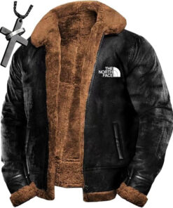 Veste bomber en laine ¨C Veste en cuir doubl¨¦e sherpa, su¨¨de ¨¦pais, chaude pour l¡¯hiver, style moto + collier ¨C The North Face 2024
